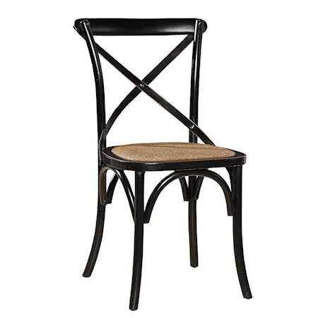 Black Dining Side Chair with X-Back and Rattan Seat